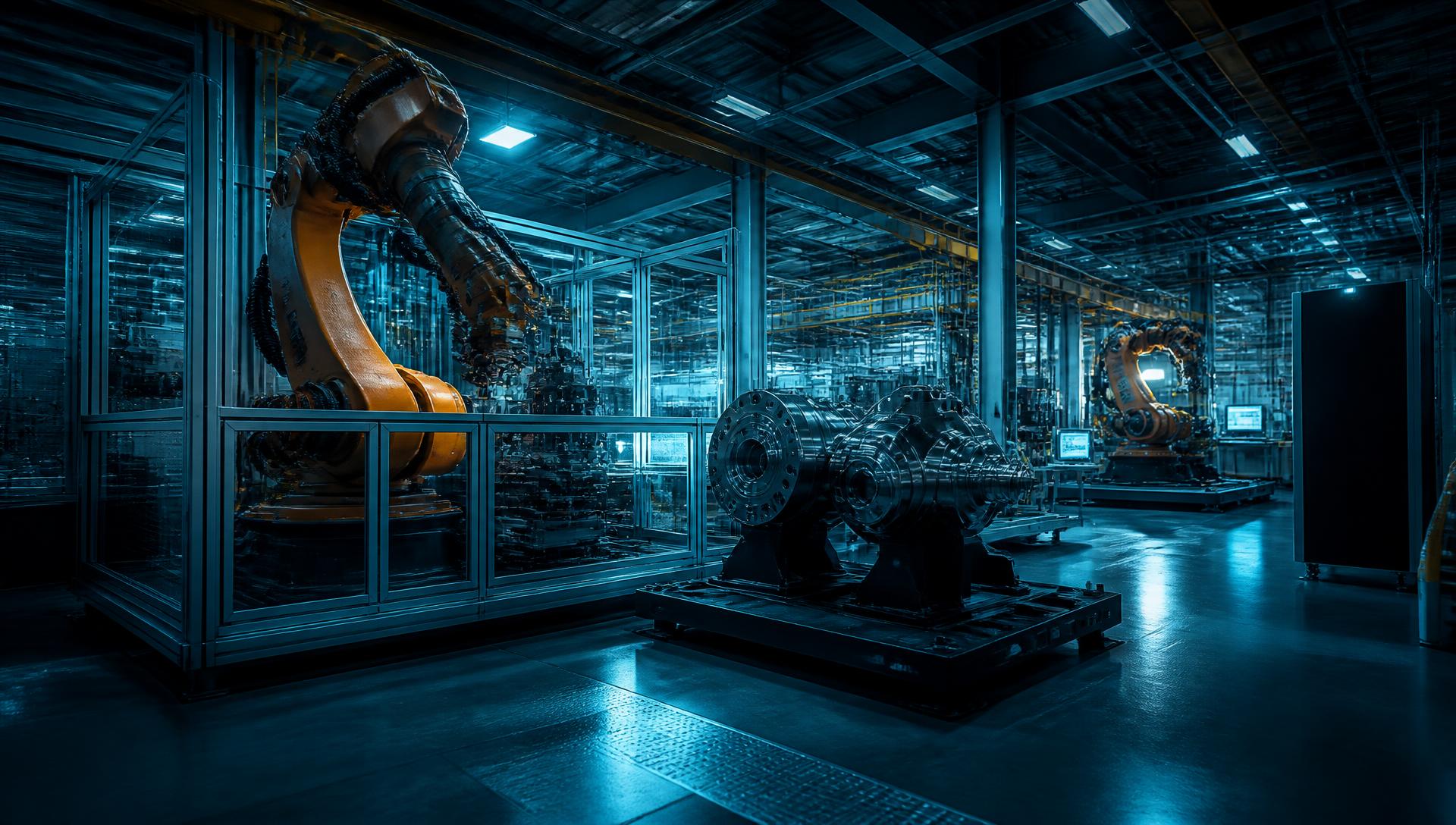 Robotic assembly cell inside a heavy engineering facility